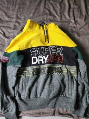 Superdry Colorblock Hoodie in Yellow, Green & Gray with Black Panel
